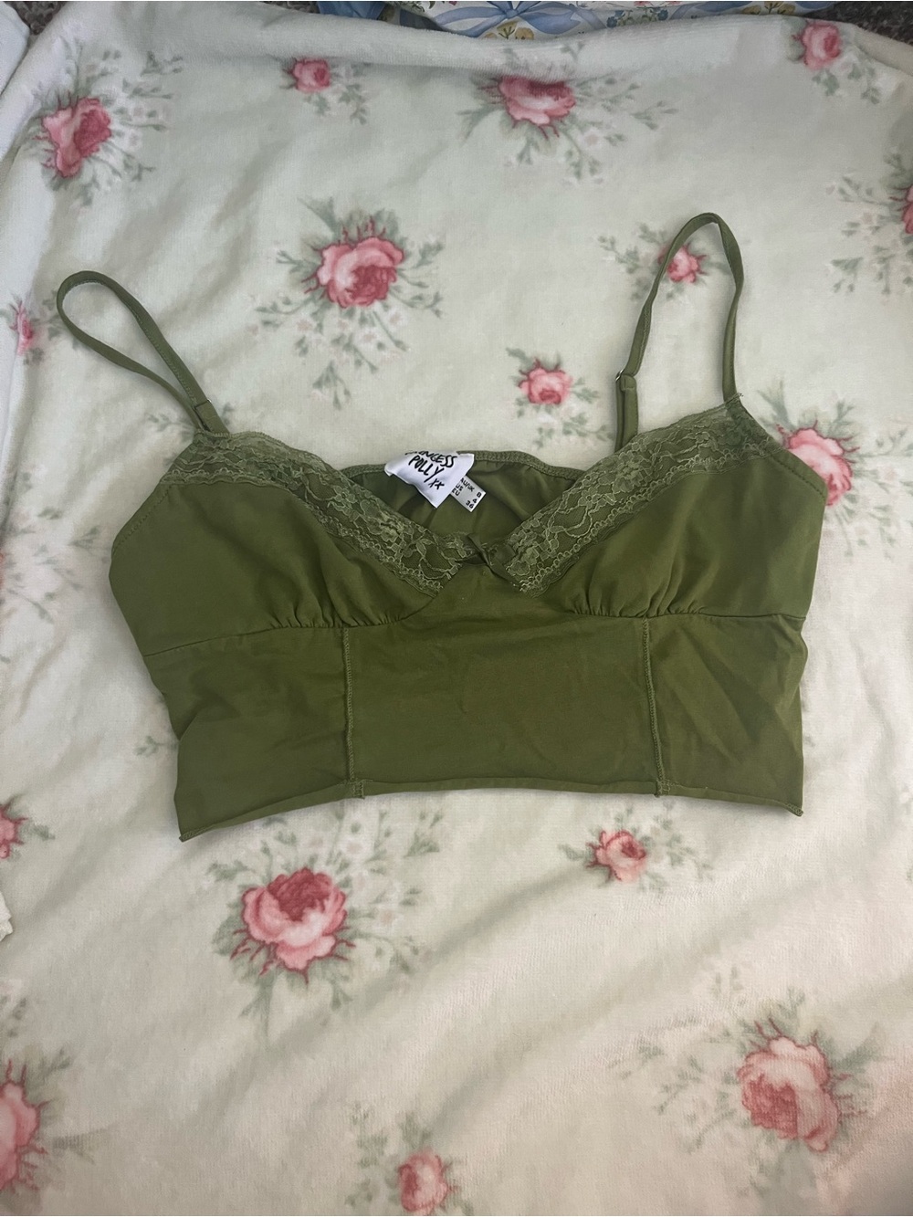 Princess Polly Olive Lace-Trim Crop Top